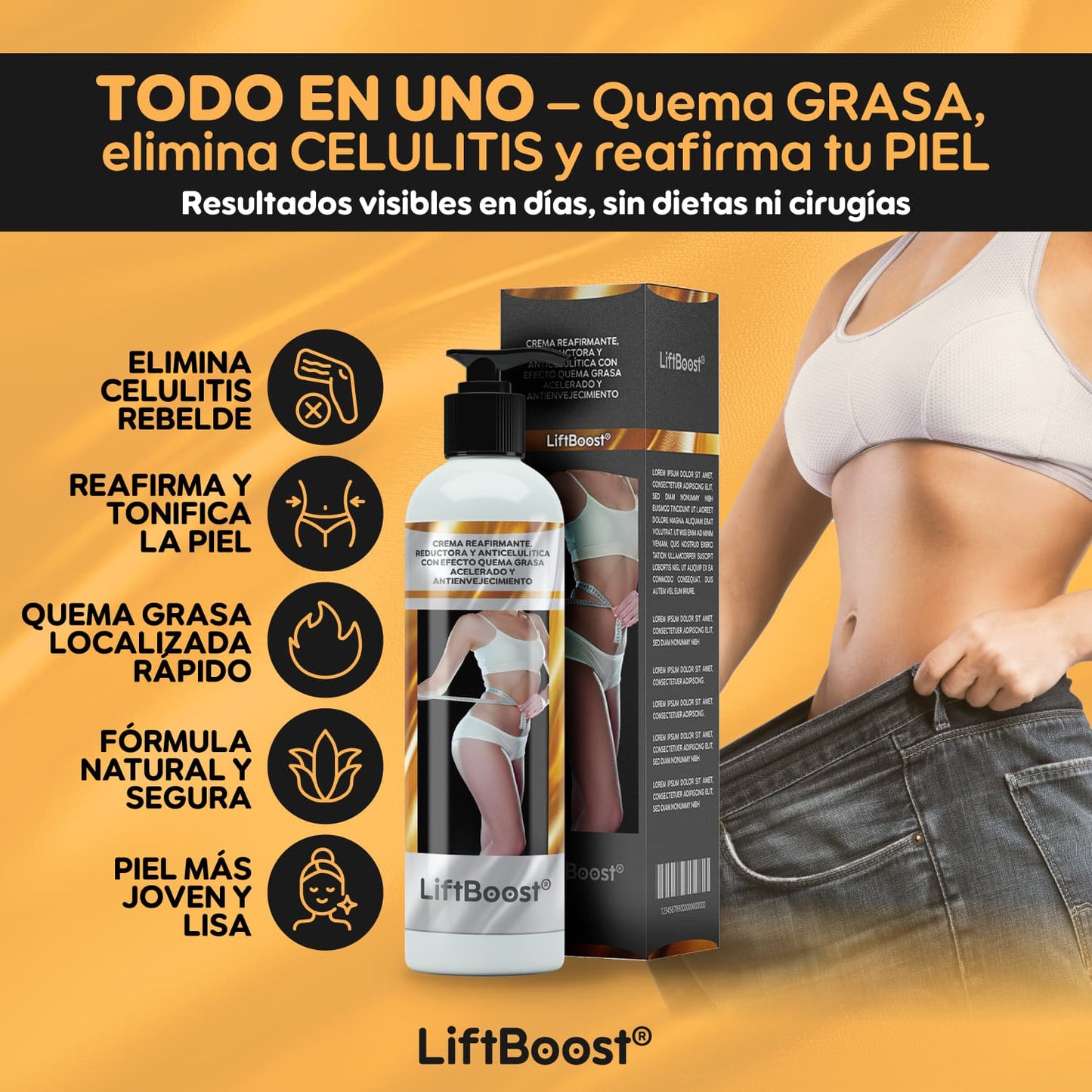LiftBoost® – Crema Reafirmante & Quema Grasa Total | 1+1 GRATIS