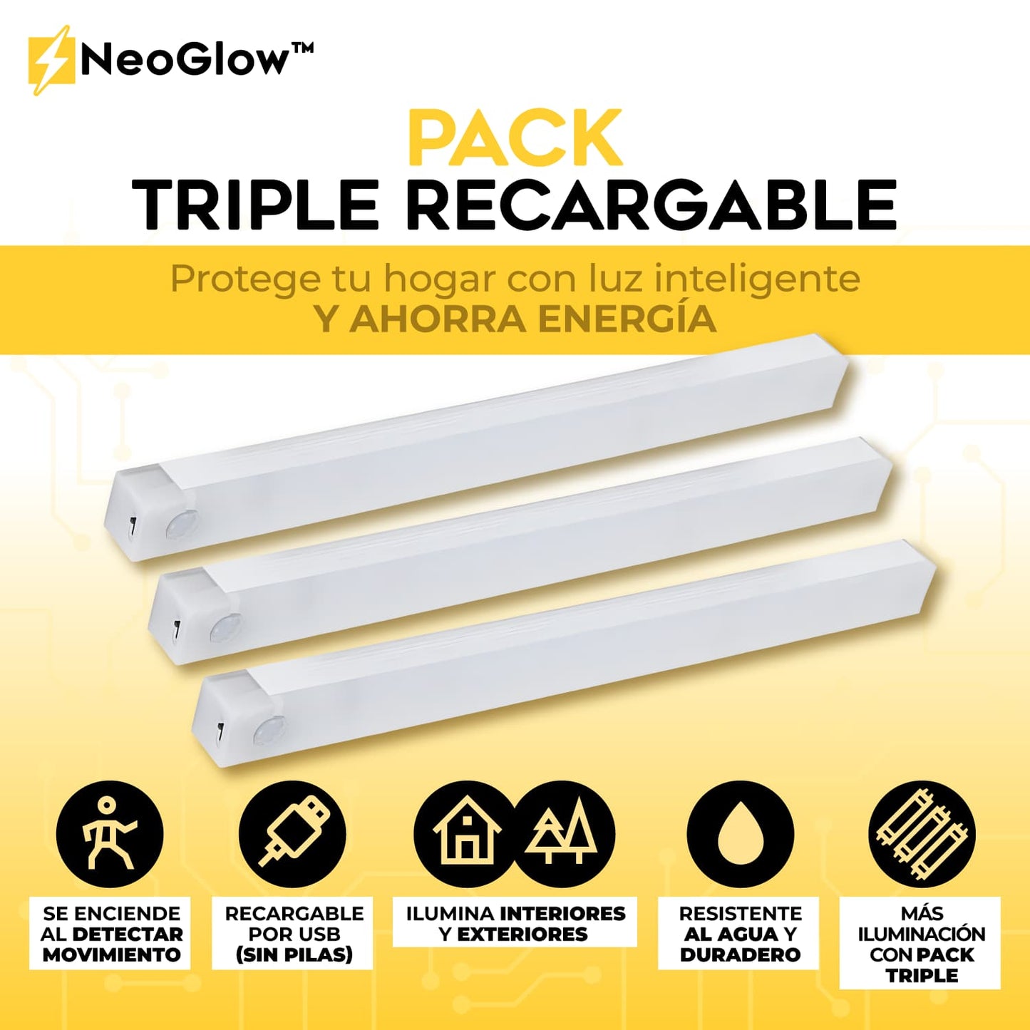 Luces Led con sensor de Movimiento NeoGlow | LLEVA 3 Y PAGA 1