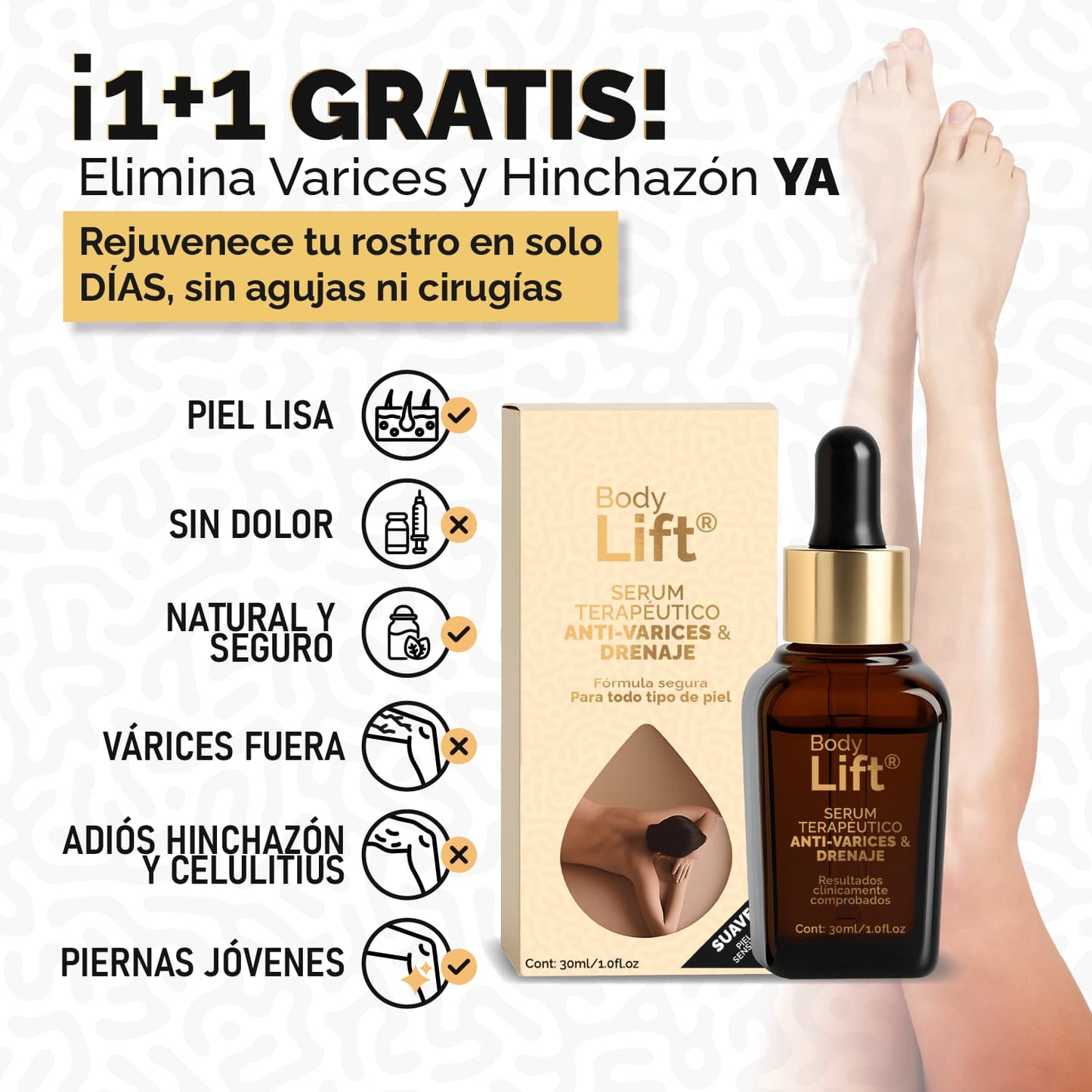 BodyLift® Serum - Reductor y reafirmante con acción drenante y anti-varices | 1+1 GRATIS