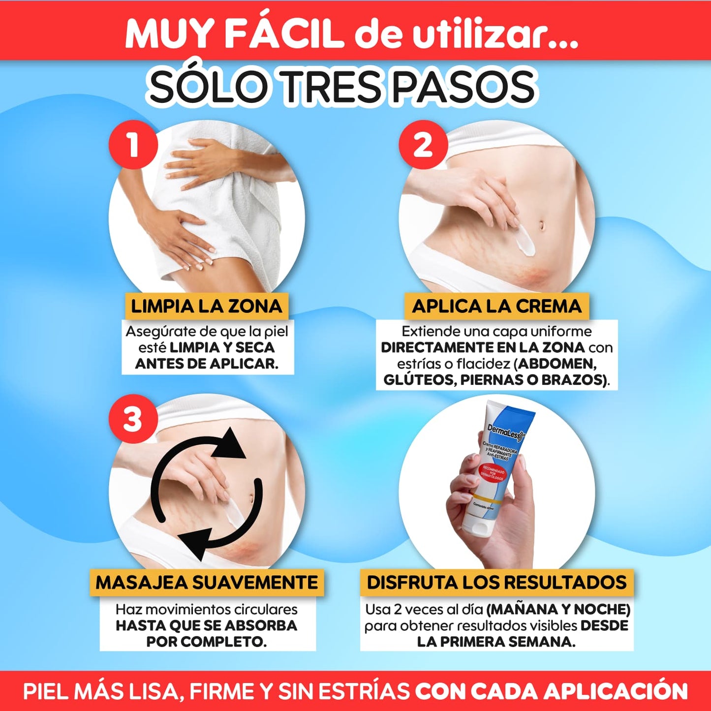 DermaLess® – Borrador Intensivo de Estrías y Reafirmante Total | 1+1 GRATIS