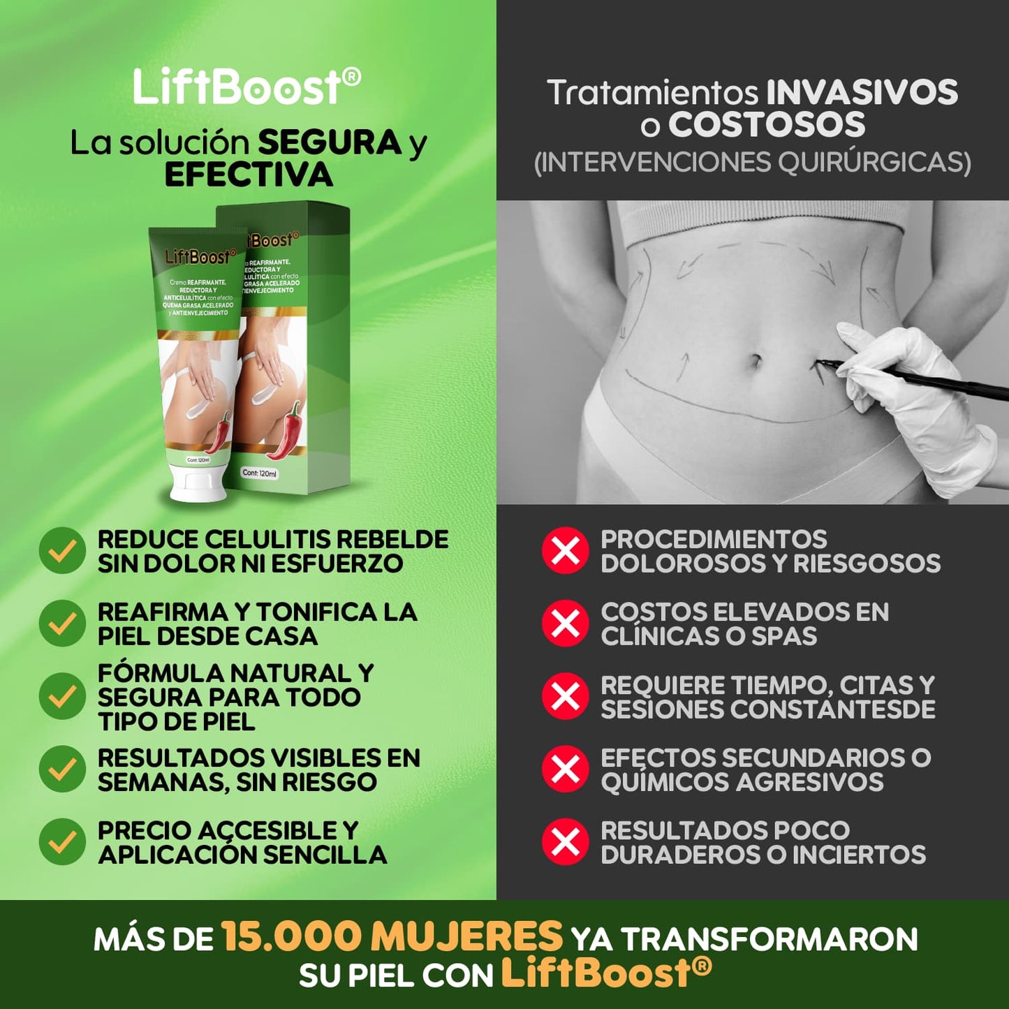 LiftBoost® – Crema Reafirmante & Quema Grasa Total | 1+1 GRATIS